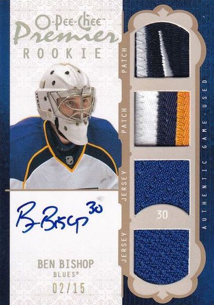 AUTO RC jersey patch karta BEN BISHOP 08-09 OPC Premier Rookie Auto Jersey Patch /15